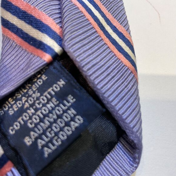 FACONNABLE Men's 61” Silk/Cotton Necktie FRANCE Design STRIPED Pink /Blue/Purple - Picture 2 of 8